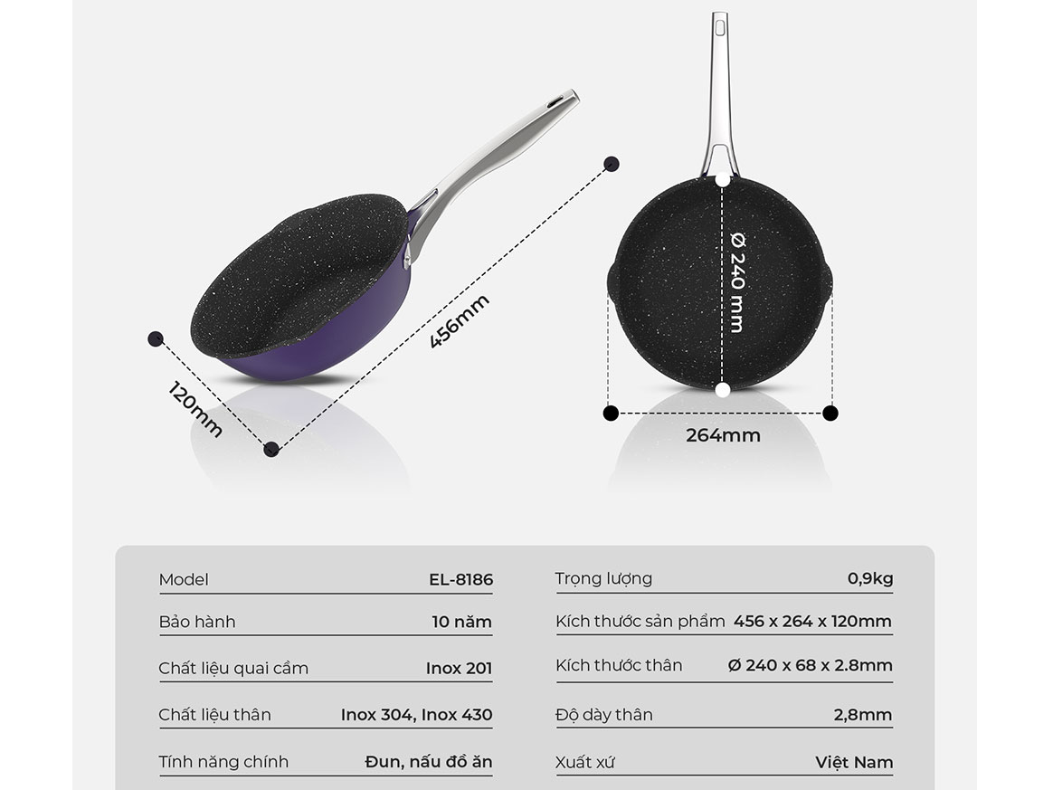 Chảo Inox liền khối Elmich Hera EL-8186 size 24cm