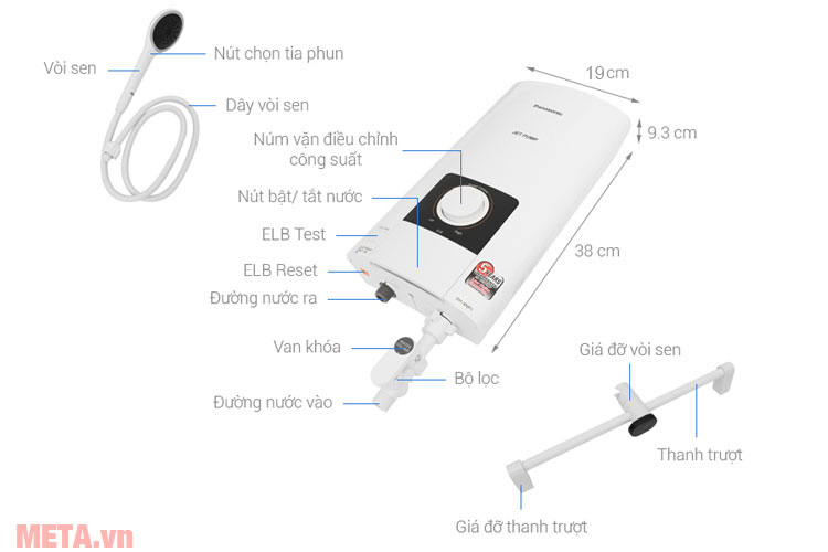 Máy nước nóng trực tiếp có bơm trợ lực Panasonic DH-4NP1VW - 4500W