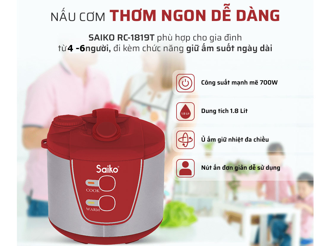 Nồi cơm điện Saiko RC-1819T - 1.8 lít