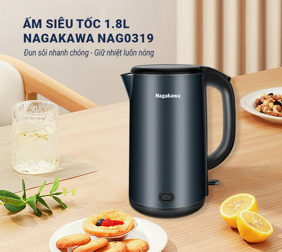 Ấm siêu tốc 2 lớp inox 304 Nagakawa NAG0319 (1.8 lít - 1800W) - META.vn