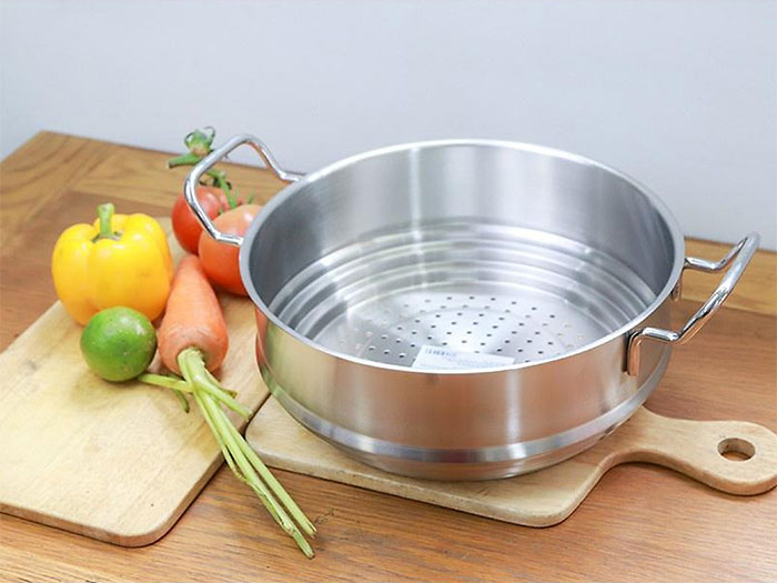 Xửng hấp inox đa năng Kims Cook 28cm (3 trong 1 size 24cm, 26cm, 28cm)