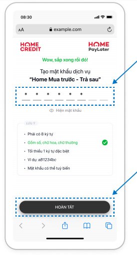 Tạo mật khẩu cho tài khoản Home PayLater