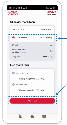 Hoàn tất quá trình thanh toán bằng Home PayLater