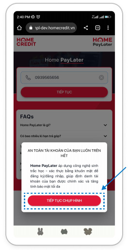 Chọn tiếp tục chụp hình