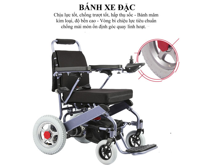 Xe lăn điện du lịch khóa tự động, bánh đặc TV 1003 (6012X)