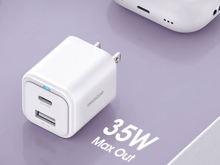 Sạc nhanh Iphone 14 I 13 I 12 Innostyle MINICUBE GAN II PD/PPS 35W 2 cổng IC35CAWHT