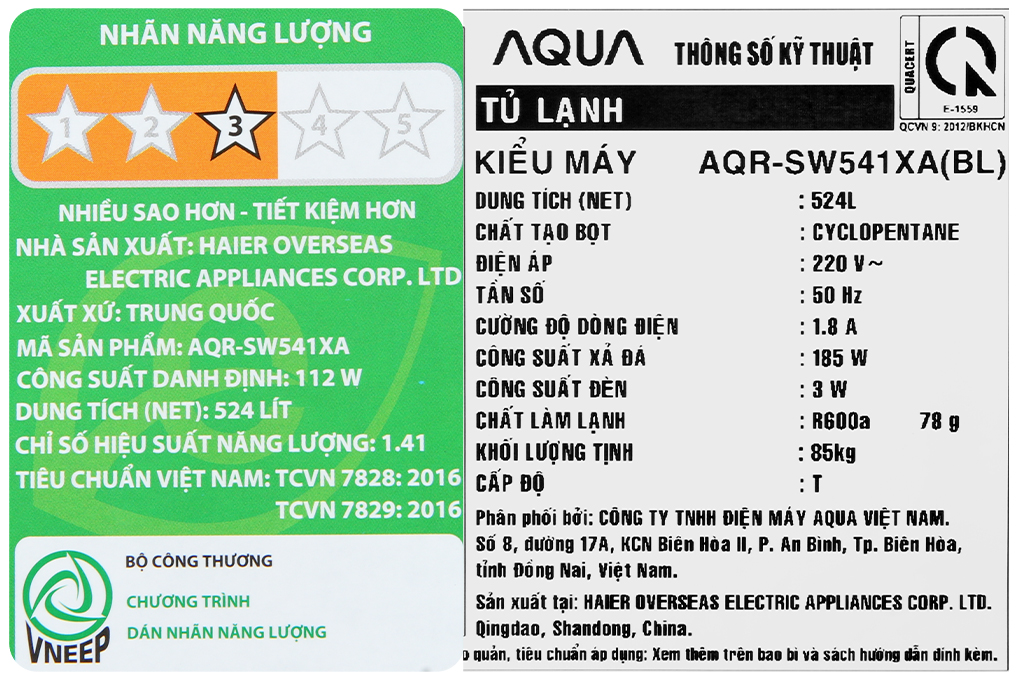 Tủ lạnh Aqua Inverter 524 lít AQR-SW541XA(BL)