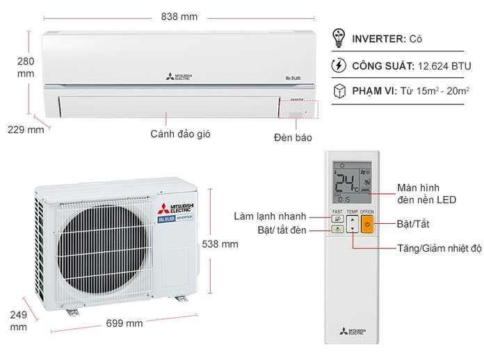 Máy lạnh Mitsubishi Electric Inverter 1.5HP MSY/MUY-GR35VF