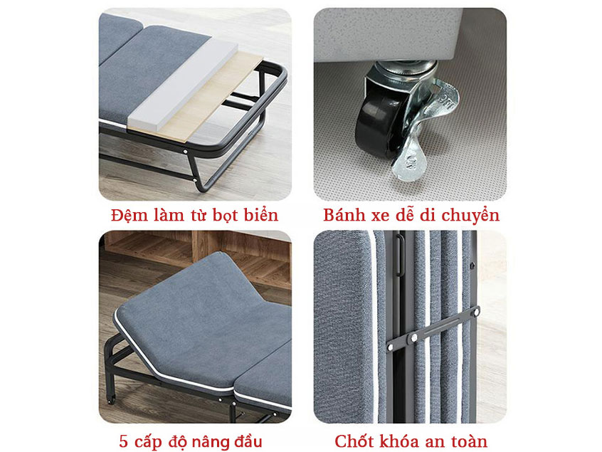 Giường gấp ba khúc vải nhung Nikita NKT-N635