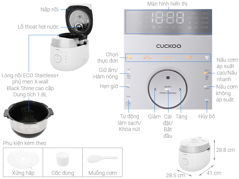 Nồi cơm điện tử cao tần Cuckoo CRPLHTR1009F/WHSIVNCV META.vn