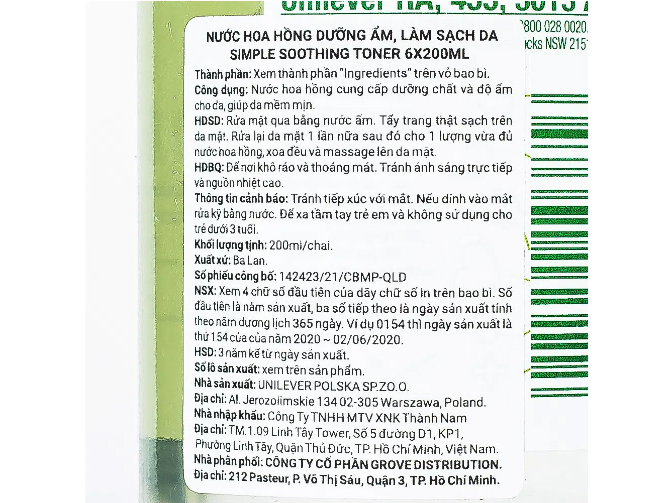 Nước hoa hồng Simple Soothing Facial Toner 200ML