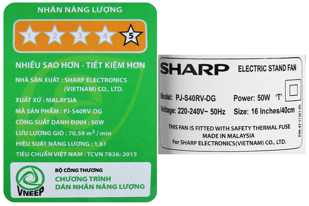 Quạt đứng Sharp PJ-S40RV-DG