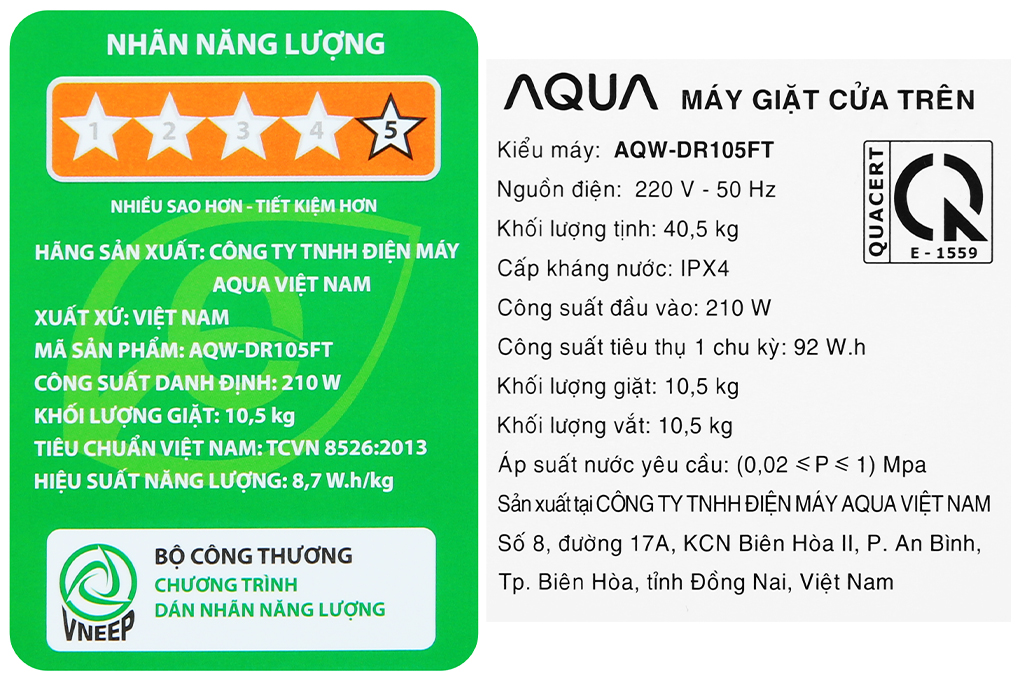Máy giặt Aqua Inverter 10.5kg AQW-DR105FT BK