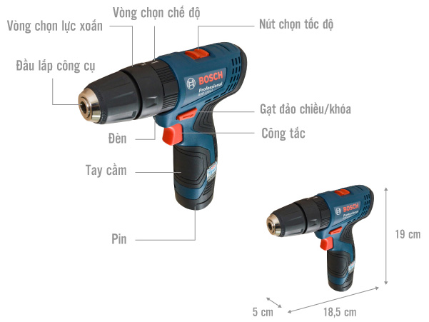 Máy khoan pin Bosch GSB 120-LI (06019G81L1/06019G81K5, 1 pin, 1 sạc)