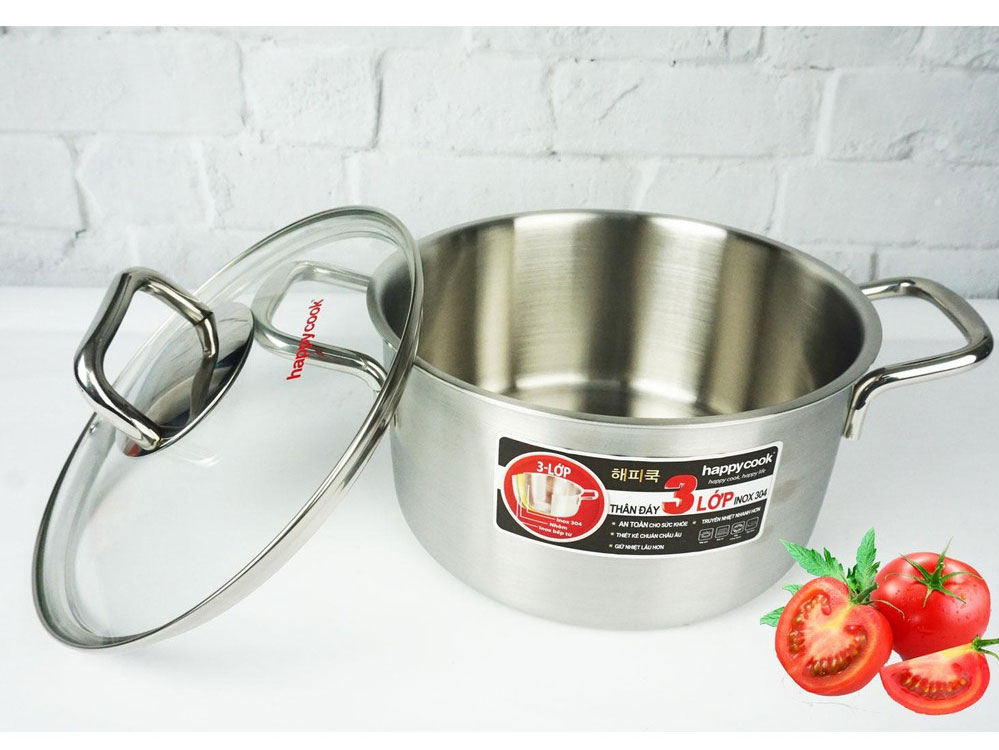 Nồi inox 3 lớp Happy Cook Alvar nắp kính 20cm N20-ALVG