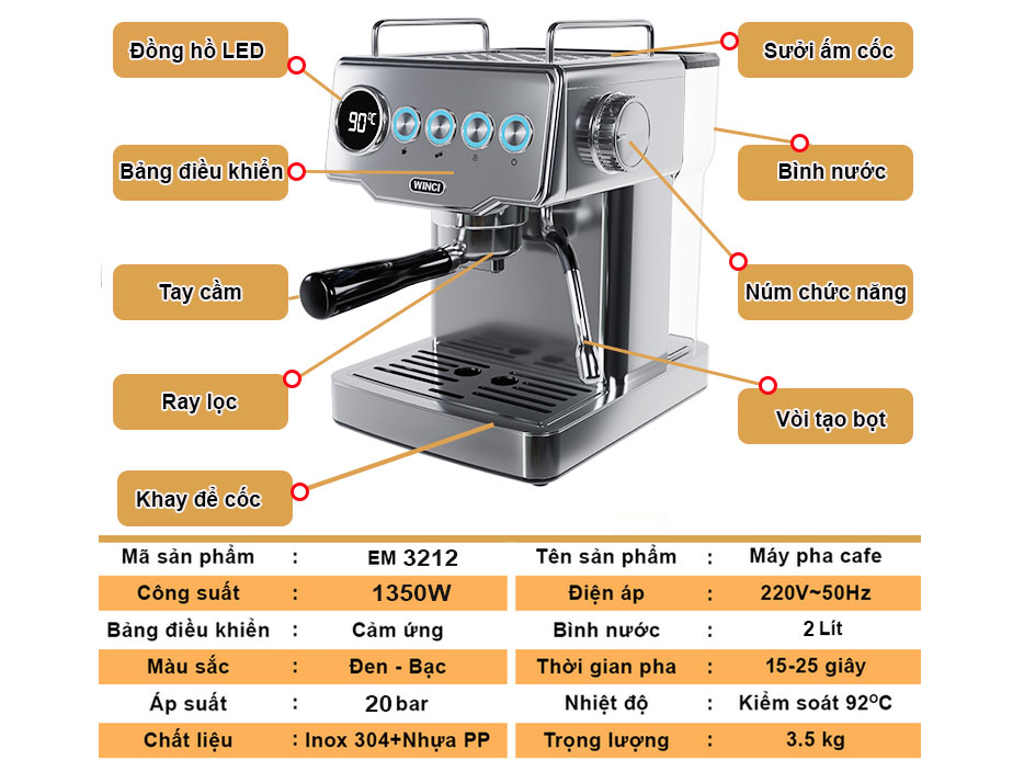 Máy pha cà phê Espresso Winci EM3212