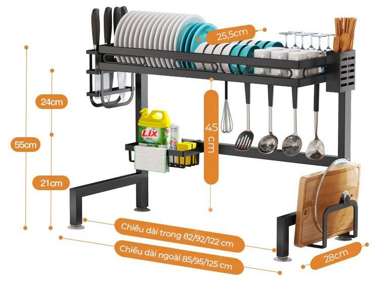 Kệ bát sơn đen chống khuẩn cao cấp 1 tầng 95cm Zaibra CB095T1