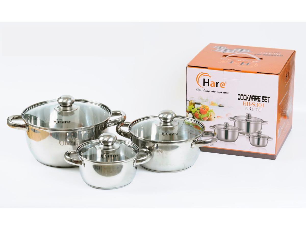 Bộ nồi inox Hare HR-S301 (16cm, 20cm, 24cm)