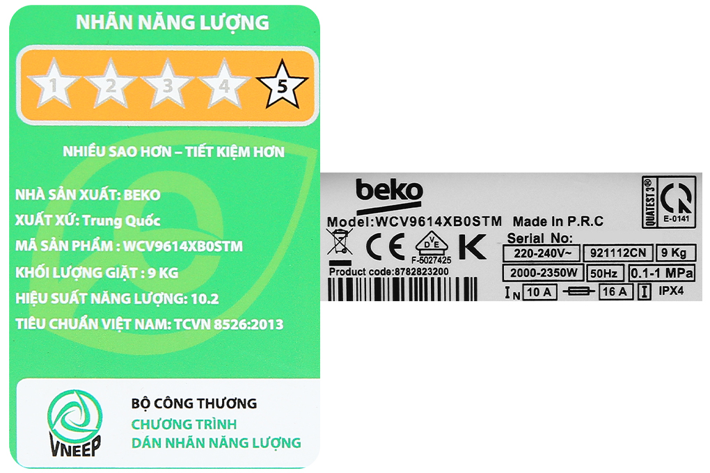 Máy giặt Beko Inverter 9kg WCV9614XB0STM