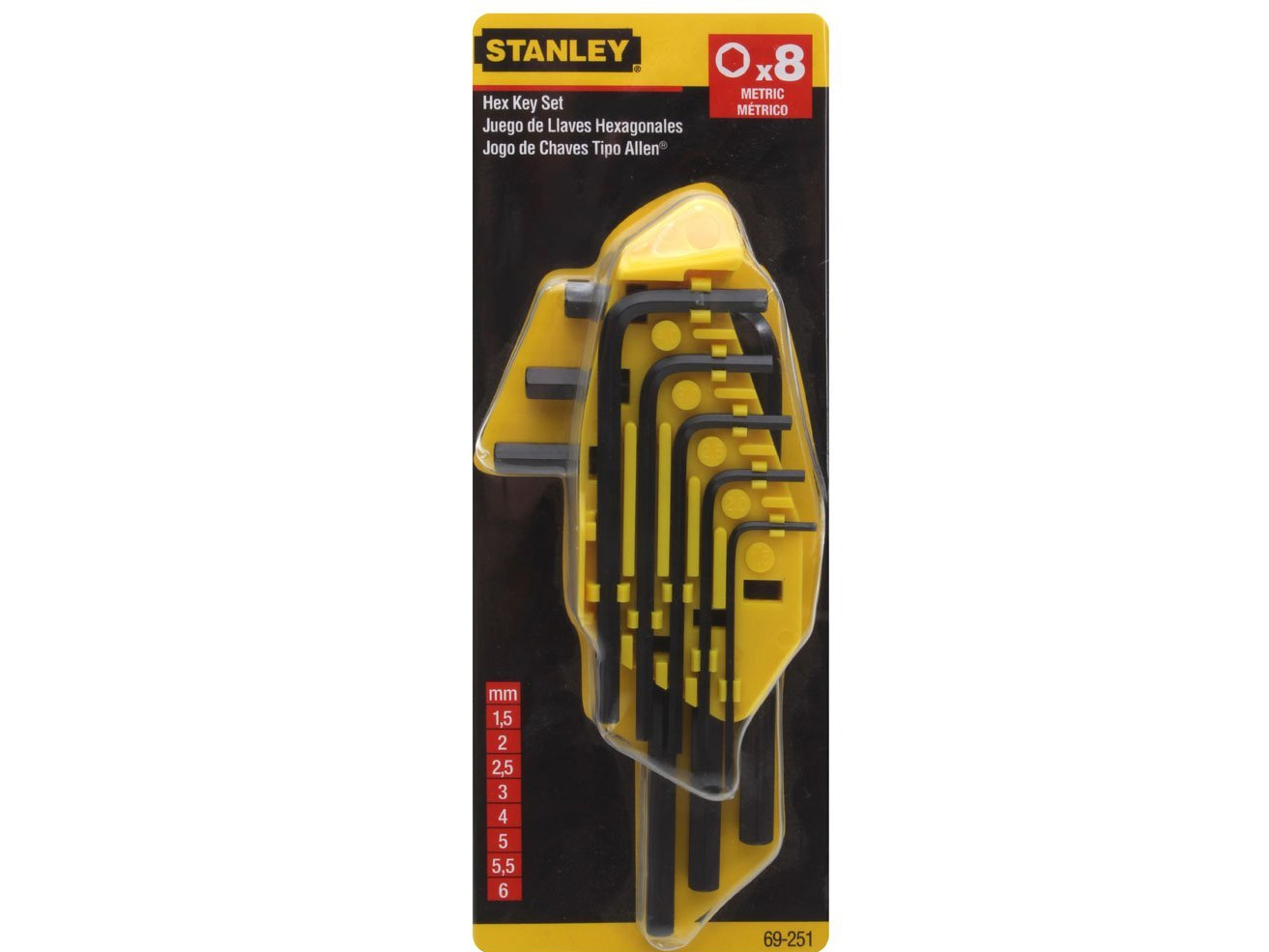 Bộ lục giác thẳng hệ mét Stanley 69-251 (8 cái, 1.5mm - 6mm)