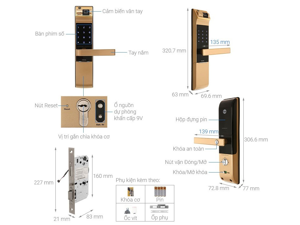 Khóa điện tử vân tay thông minh Yale YDM4109A Gold