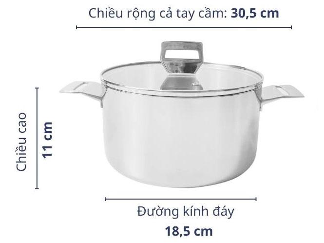 Nồi inox thân đáy liền 3 lớp Kaiyo size 20cm