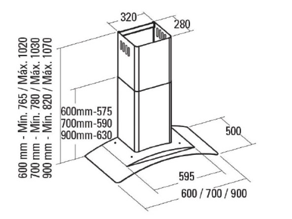 Máy hút mùi áp tường kính cong Cata Gamma 600 (600mm)