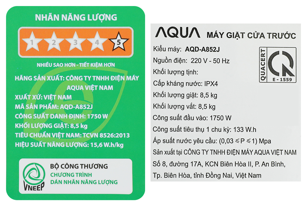 Máy giặt Aqua Inverter 8.5kg AQD-A852J BK