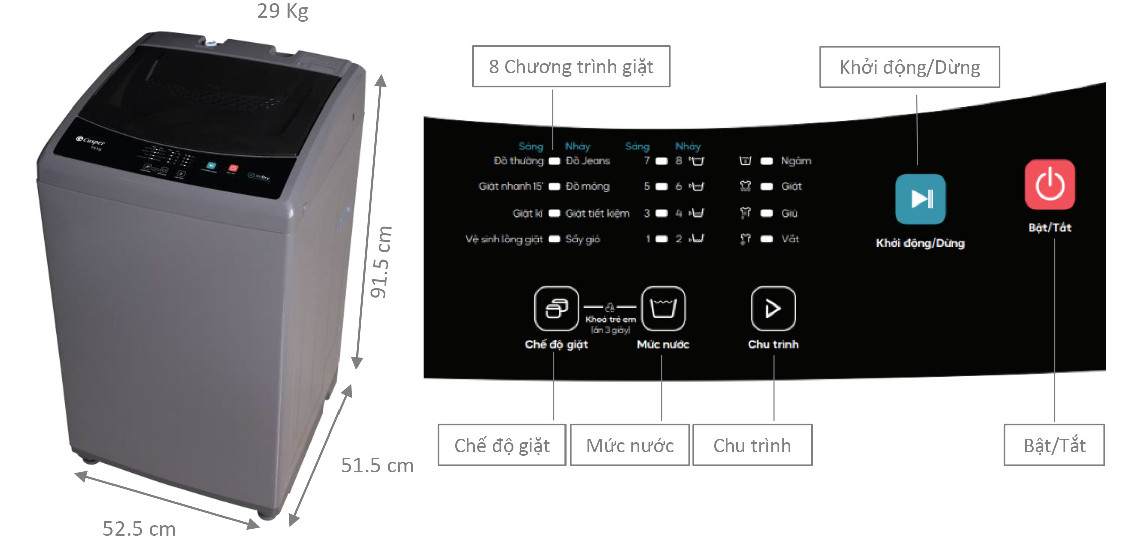 Máy giặt Casper 7.5Kg WT-75NG1 Máy giặt Casper 7.5Kg WT-75NG1