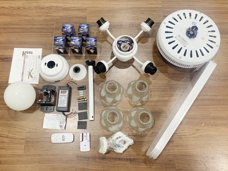 Quạt trần đèn chùm cánh gỗ Kim Thuận Phong NP505 (5 cánh)