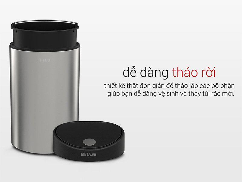 Thùng rác inox nhấn tròn lớn Fitis RTL1-901 - 15 lít (Bạc)