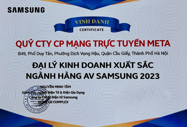 Samsung chứng nhận đại lý xuất sắc ngành hàng AV cho META.vn