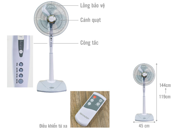 Quạt đứng Sharp PJ-S40RV (Có điều khiển từ xa)