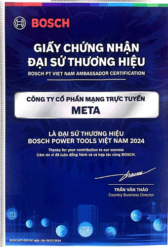 Giấy chứng nhận đại sứ thương hiệu Bosch của META.vn