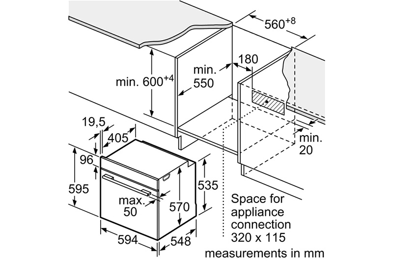Lò nướng âm tủ Bosch HBA534BS0A Series 4 (71 lít)