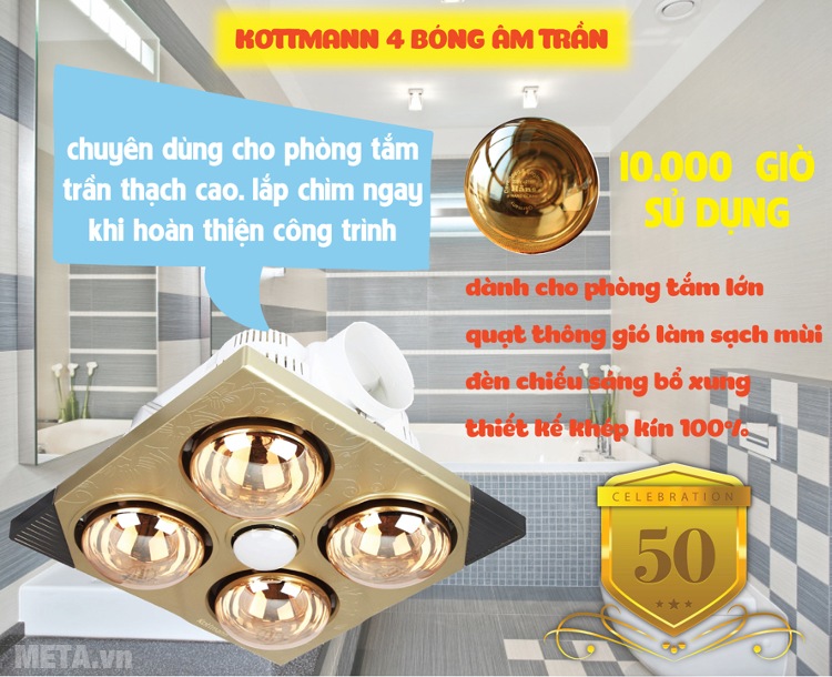 Đèn sưởi nhà tắm Kottmann 4 bóng K4BT