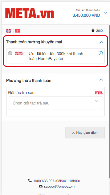 Hưởng khuyến mại lên tới 300k khi thanh toán Home PayLater trên META.vn