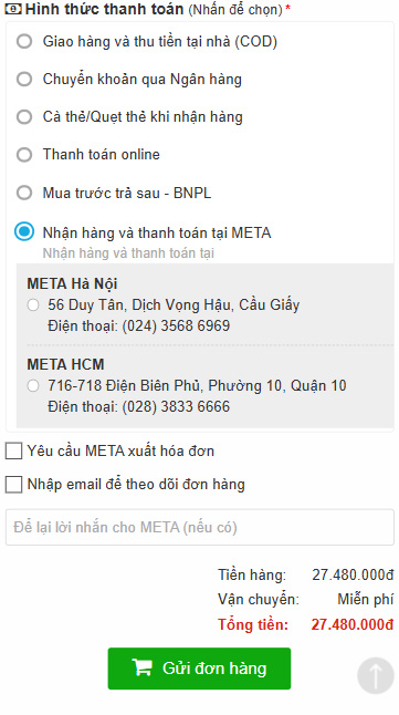 Nhận hàng và thanh toán tại META