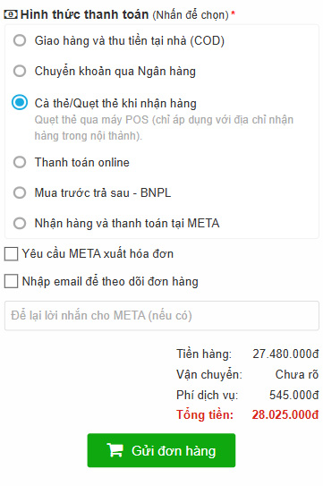 Thanh toán online khi nhận hàng