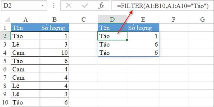 Sử dụng chức năng Bộ lọc